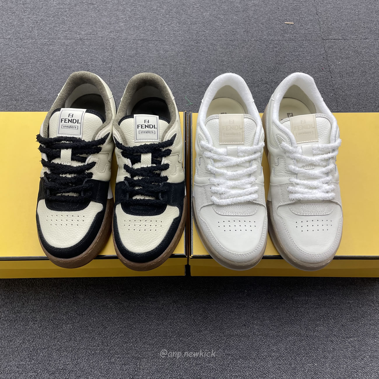 Fendi Match Cream Black White Suede And Leather Low Top Sneakers (7) - newkick.org